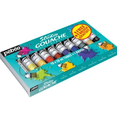 Image de Pébéo 230199 Gouache Studio + Starter Set de 10 Tubes 20 ml Pinceau