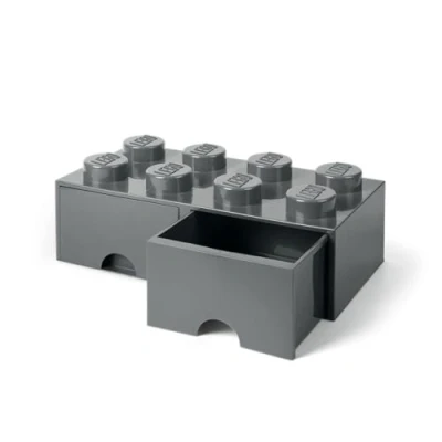 Image de Room Copenhagen brique LEGO 8 boutons, 2 tiroirs, boîte de rangement empilable, 9.4 l, Gris Foncé, 40061754, one size