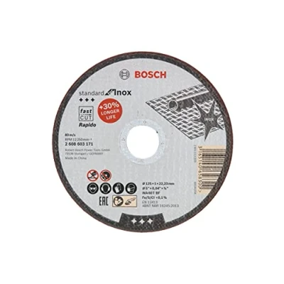 Image de Bosch Accessories Disque à Tronçonner Moyeu Plat Standard for Inox (pour l’inox, Ø 125 x 1 mm, Accessoires Meuleuses Angulaires)