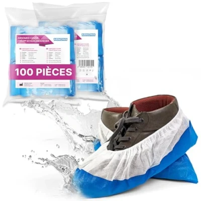 Image de ARNOMED CPE+PP Surchaussures jetables, PP sur chausson jetable avec semelle de CPE bleue, 100x couvre chaussure, protege chaussures jetables taille unique (17x40cm), pour le chantier