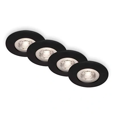 Image de BRILONER Jeu de 4 lampes encastrées au plafond, à intensité variable, LED ultraplates, spot encastré salle bain, bain IP44, noir mat, 90x25 mm (DxH)