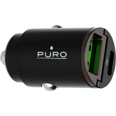 Image de Double Chargeur voiture USB A+C PD 30W Power Delivery Mini Noir Puro Neuf