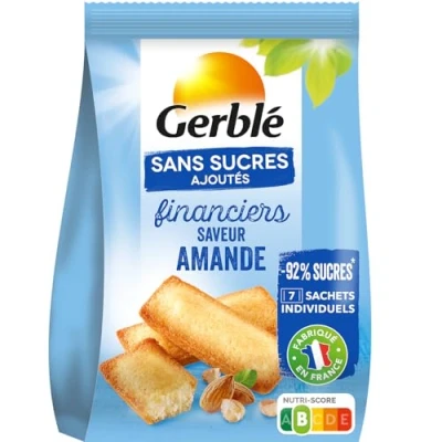 Image de Gerblé Sans Sucres Ajoutés, Financier aux Amandes, Huile de Palme, 7 Sachets Individuels, 175 g, 211198
