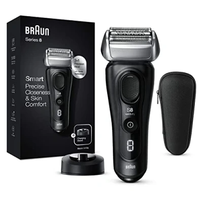 Image de Braun Series 8 Rasoir Électrique Homme Barbe Noir, Tête 3+1 Avec Tondeuse De Précision, Technologie Sonic Et Flexible À 40, Wet &amp; Dry, 60 Min, 8410S