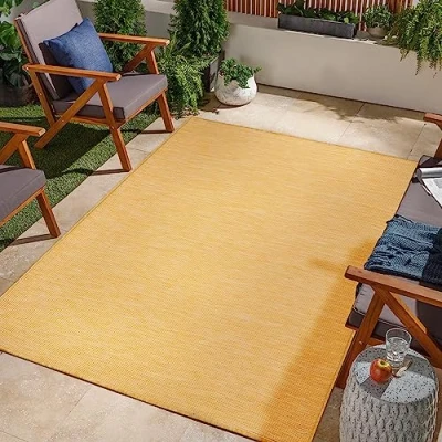 Image de Jimri Tapis d&#039;intérieur et d&#039;extérieur résistant aux intempéries pour Balcon, terrasse, Jardin, Salon, Cuisine de Sol résistant, Rayons UV Dimensions : 80 x 150 cm Jaune