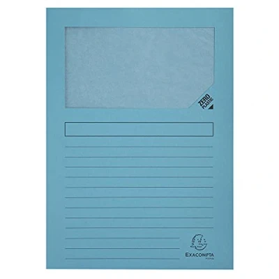 Image de Exacompta Réf. 50106E Paquet de 100 chemises à fenêtre sans plastique Forever® 120 g/m² couleurs vives 100% recyclées et certifiées Ange bleu dimensions 22x31cm pour A4 couleur clair