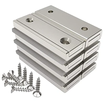 Image de Magnetpro 8 pièces Aimants rectangulaires 20 KG force 40 x 13,5 5 mm avec trou fraisé et capsule, aimant en pot ménager industriel vis