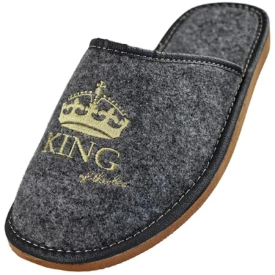 Image de APREGGIO Chaussons Hommes feutrés Pantoufles Feutre Slippers Avec broderie Gris Orange 43 EU