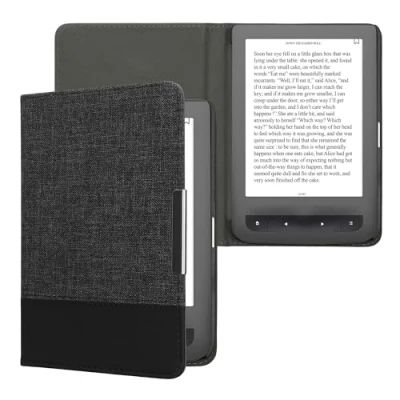 Image de kwmobile Étui liseuse Compatible avec Pocketbook Touch Lux 3/Basic Lux/Basic 2 Housse Rabat magnétique en Tissu Canevas pour
