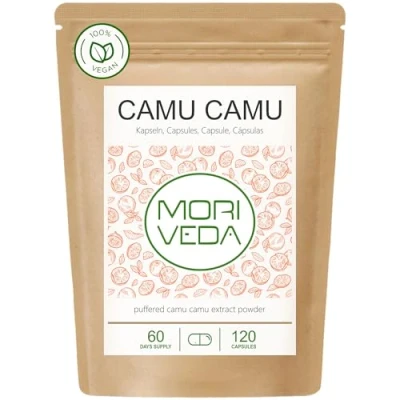 Image de Capsules de vitamine C extrait camu à haute dose 4 mois d&#039;approvisionnement 40 fois plus que les citrons végétalien et sans gluten 120 gélules MoriVeda