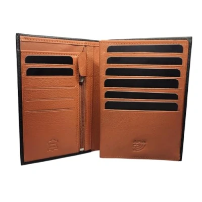 Image de Frédéric Johns Portefeuille Cuir Carte Grise permis de Conduire RFID Format 3 Volets Design français modèle Tower (Noir) (Noir/Orange)