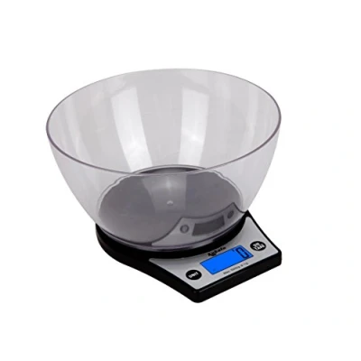 Image de Kabalo balances Noir avec Un Bol. 5kg de capacité 5000g / 1g, Batteries incluses! Conception Mince. LCD numérique électronique, rétro éclairage Bleu