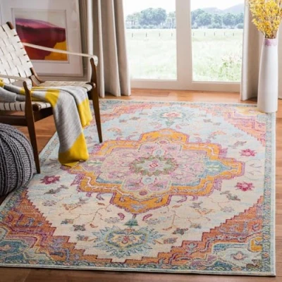 Image de Safavieh Crystal Collection Grand Tapis de Salon rectangulaire pour Une Utilisation en intérieur, Polypropylène, Bleu Ciel/Fuchsia, 120 X 180 cm