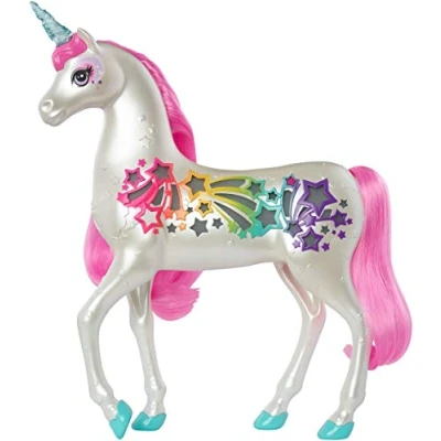 Image de Barbie Dreamtopia Licorne Arc en Ciel Sons et Lumières avec Crinière Queue Rose, Fournie Une Brosse, Jouet pour Enfant, GFH60