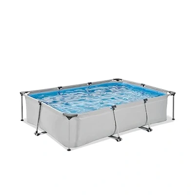 Image de EXIT TOYS Piscine Soft Grey 300x200x65cm Hors Sol Rectangulaire avec Pompe Filtrante à Cartouche Entrée Basse pour Les Jeunes Enfants Cadre Stable Design Unique Gris