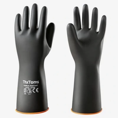 Image de ThxToms Gants en Latex Résistants,Résistent à Fortes Acide, Alcalins et d&#039;huile, Noir 14&quot;