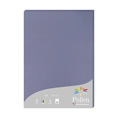 Image de Clairefontaine 14219C Étui de 50 Feuilles Format A4 (21x29,7cm) 160g/m² Coloris Myosotis Papier d&#039;Invitation Evènements et Correspondance Gamme Pollen Premium Lisse