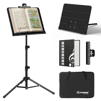 Image de K Kasonic Pupitre de Musique Pliable, 2 en 1 avec Porte partitions, Ensemble Portable, Trépied pour les Besoins Musicaux, Noir