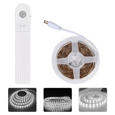 Image de Jinlaili Ruban Led avec Détecteur de Mouvement, 2M Bandeau Autocollant, Lumiere Led, 120LED Dimmable Bande à Piles, Lumineuse pour Cuisine Placard Murale Armoire Escaliers (Blanc froid)