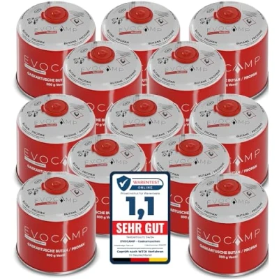 Image de Cartouches de gaz butane 500g, cartouche à vis avec butane/propane 899 ml, conforme la norme EN 417, valve fermeture vis, camping (12X)