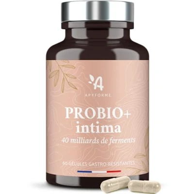 Image de Probio+ Intima Probiotique Flore Intime Jusqu&#039;à 40 Milliards UFC/Jour 4 Souches Lactobacillus Reuteri, Rhamnosus Crispatus et Acidophilus 100% FRANÇAIS Lot de 2