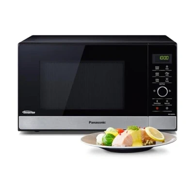 Image de Panasonic NN SD28HSGTG F Four Micro Ondes Technologie Inverter Plateau Tournant en Verre, 23L, 1000W, 10 Programmes auto, Décongélation Turbo, 6 puissances, Minuterie, LED, Acier Inoxydable Noir