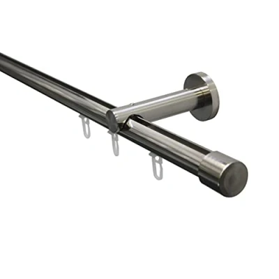 Image de GARDINIA Set de tringles à rideaux Isa, 1 rail avec roulement intérieur II, garniture complète supports, embouts et glisseurs, Ø 20 mm, 220 cm, aspect inox