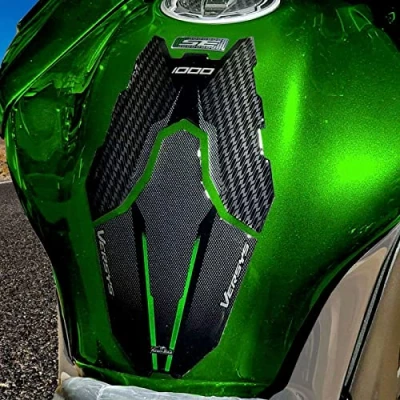 Image de Resin Bike Autocollant Moto Compatibles avec Kawasaki Versys 1000 2019 2020 Grand Tourer Vert Métallique. Protection de Réservoir Contre Les Chocs et Éraflures. 3D Résinés