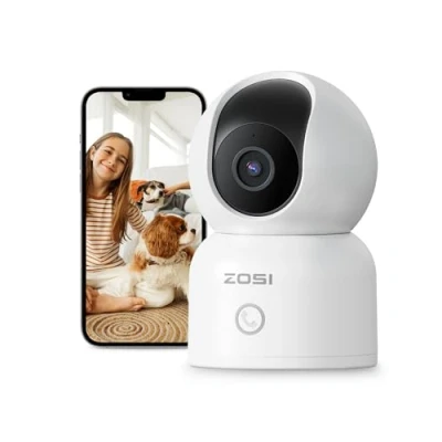 Image de ZOSI 2MP PT Caméra IP WiFi pour intérieur, Plug in vidéo Surveillance Pan 360 Tilt 108, Appel en Un Clic, Détection de Personne et Suivi Automatique, Audio Bidirectionnel, Stockage Cloud