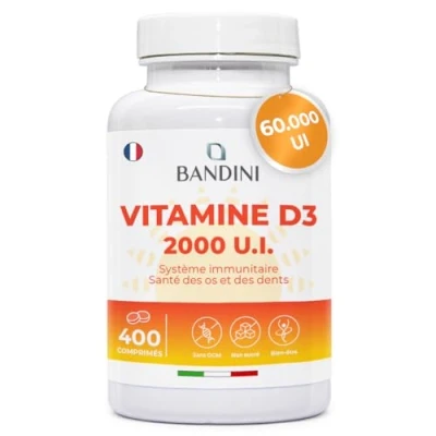Image de Bandini® Vitamine D3 60.000 UI/mois, Comprimés Végétariens, Santé des Os, Système Immunitaire, Muscles, Vitamines D à haut dosage, 50 µg de Vit + 50mcg Cholecalciférol (400 unité (Lot 1))