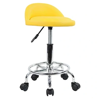 Image de KKTONER Tabouret à roulettes de Bureau Travail réglable en Hauteur 48 64 cm Cuir synthétique avec Repose Pieds Jaune