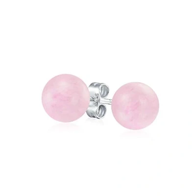 Image de Boucles D&#039;Oreilles Simples En Quartz Rose Clair Une Pierre Semi Précieuse Pour Femmes Adolescentes Argent Sterling .925 Boule Ronde De 8MM