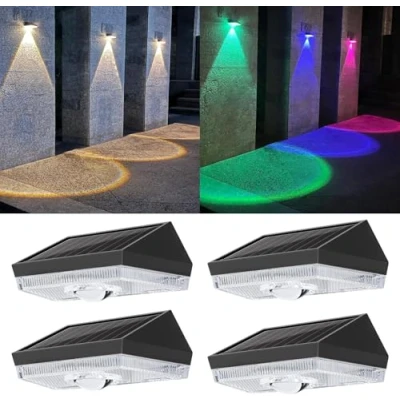 Image de ELLASAY Lampe Solaire Exterieur Applique: Lot De 4 LED lumiere Murale Jardin IP65 Étanche avec 10 luminaire Modes Éclairage coloré Puissant Pour Clôture Patio Terrasse Cour