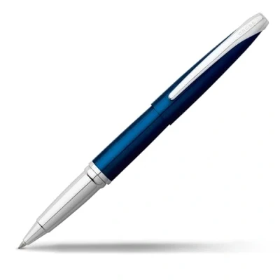 Image de CROSS ATX stylo roller bleu translucide avec des attributs plaqués chrome / rechargeable Écrin classique et recharge noire incluse