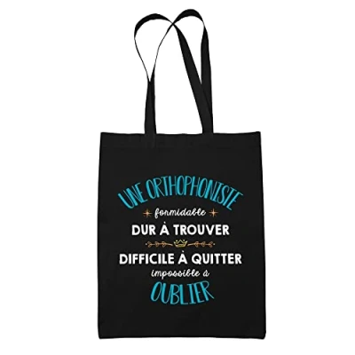 Image de Planetee Tote Bag Une Orthophoniste Formidable noir Sac coton cabas réutilisable cadeau amie collègue de travail, départ retraite