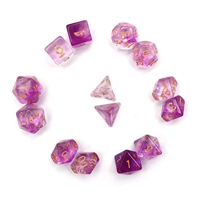 Image de Fasizi Lot de 2 dés polyédriques transparents x 7 (14 pièces) Série D20 D12 D10 D8 D6 D4 DND RPG MTG Double couleur Violet