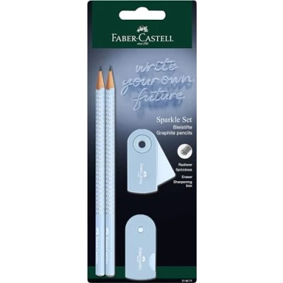 Image de Faber Castell 218471 Sparkle set de crayons avec taille crayon, gomme et 2 à papier, d&#039;écriture Sleeve bleu ciel