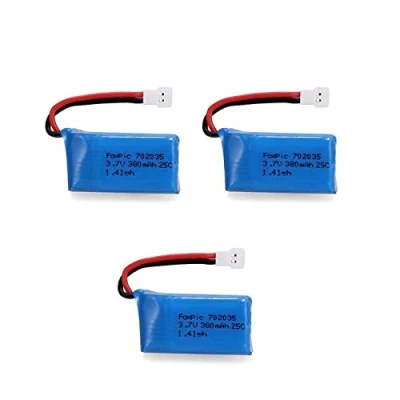 Image de YUNIQUE GREEN CLEAN POWER Lot de 3 Batteries LiPo Rechargeables 3.7V 380mAh pour Drones Compatible avec HUBSAN X4 H107L/C/D, V252, JXD 385 Haute qualité, Bleu Clair/Bleu