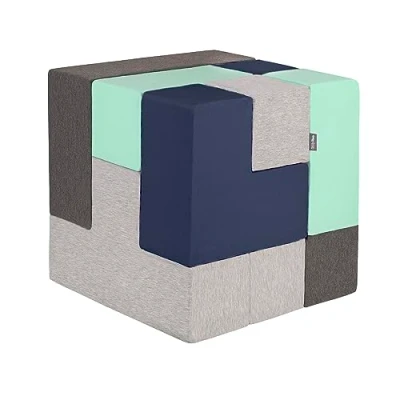 Image de KiddyMoon Blocs Mous pour Bébé 9 Pièces Cubes De Construction en Mousse, Mix: Gris Clair/Gris Foncé/Bleu Foncé/Menthe