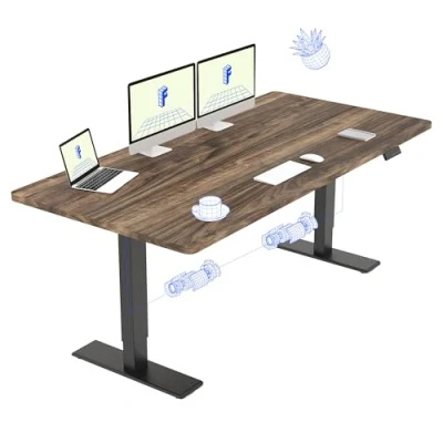 Image de FLEXISPOT Bureau Assis Debout 160x70 avec 2 Moteurs Puissants, Réglable en Hauteur, Capacité de Charge 120kg, Électrique Fonction Mémoire (Cadre Noir+Plateau Marron)