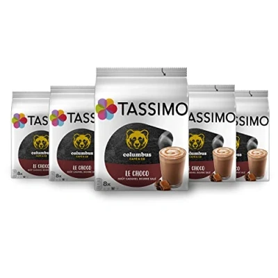 Image de TASSIMO, 40 Dosettes Le Choco goût Caramel Beurre Salé Columbus, Compatibles avec les machines Chocolats Salé, Savoureux et Gourmand, 5 packs de 8 dosettes.