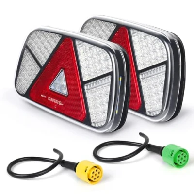 Image de Yuanjoy 2 pcs 12v 24v feux arrière led remorque connexion baïonnett 6 broches éclairage de étanche fonctions avec réflecteurs triangle Approbation E mark