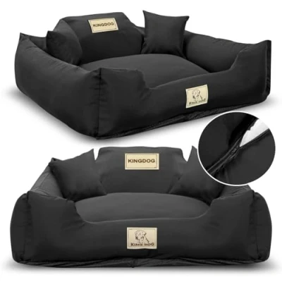Image de Lit pour Moyen Chiens M 75x65 cm Noir Personnalisé Nom du Chien Housse Dehoussable et Lavable Canapé adapté au Lavage Base antidérapante, Super Doux Made in EU