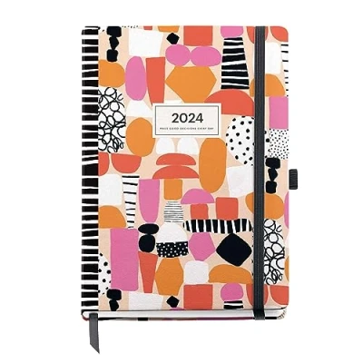 Image de Miquelrius Agenda annuel 2024, semaine vue, taille plus 155 x 213 mm (similaire A5), couverture rigide, reliure cousue, fermeture avec caoutchouc, espagnol, anglais et portugais, art abstrait