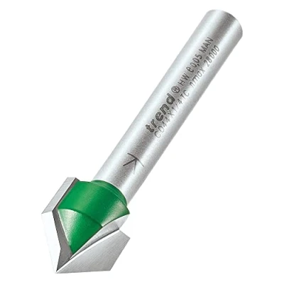 Image de Trend CraftPro C044X1/4TC Fraise à chanfreiner deux cannelures, tige de 6,35 mm, diamètre coupe 12,7 mm et rainure en V 45 degrés, carbure tungstène, pointe