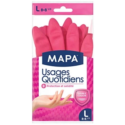 Image de MAPA Usages Quotidiens Gants de Ménage en Latex intérieur Coton Protection et Solidité 1 paire Taille M/L