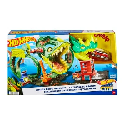 Image de Hot Wheels Coffret City La Fureur Du Dragon Modulable Avec 1 Voiture Incluse, Jeu À 360 Degrés, Possibilité De Connecter Aux Autres Coffrets, Jouet Enfant, A Partir 3 Ans, HJV70