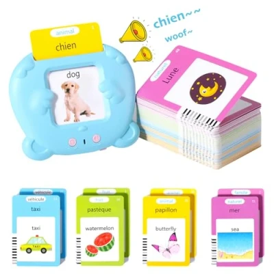 Image de Oderra Carte Flash Parlante Francais, Cartes éducatives 224 Mots, Jouet Educatif pour écouter et Apprendre Cadeau Enfant, Enfant 3 4 5 6 Ans Garçons Filles Bleu