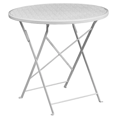 Image de Flash Meubles 76,2 cm Round intérieure/extérieure en Acier Table de terrasse Pliante, Métal, Blanc, 30&#039; W x D 28&#039; H