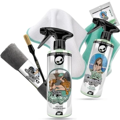 Image de Nuke Guys Nettoyage intérieur Bundle Basis See Through nettoyant vitres 0,5L + 5x chiffon microfibre Asphaltliebe gaufré 2er Pack pinceau pendentif parfum